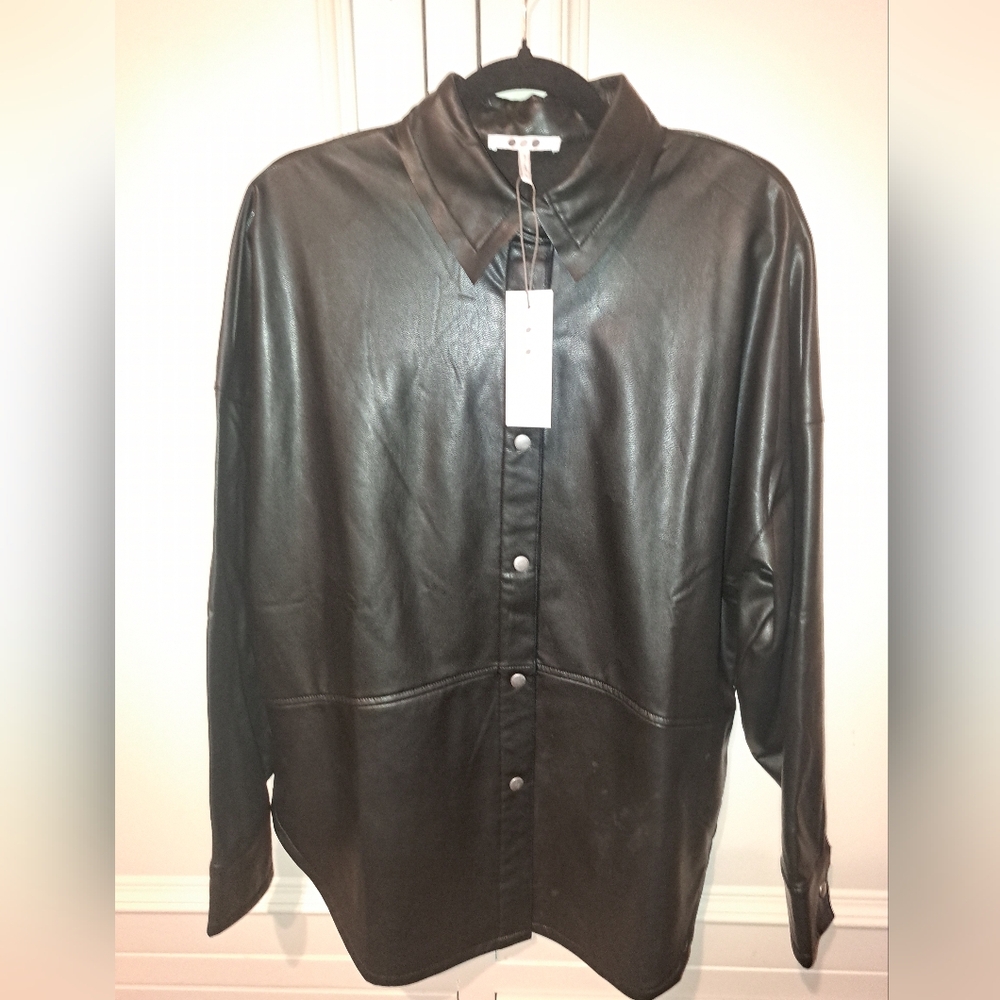 Black Vegan Leather Button-Up Shirt
